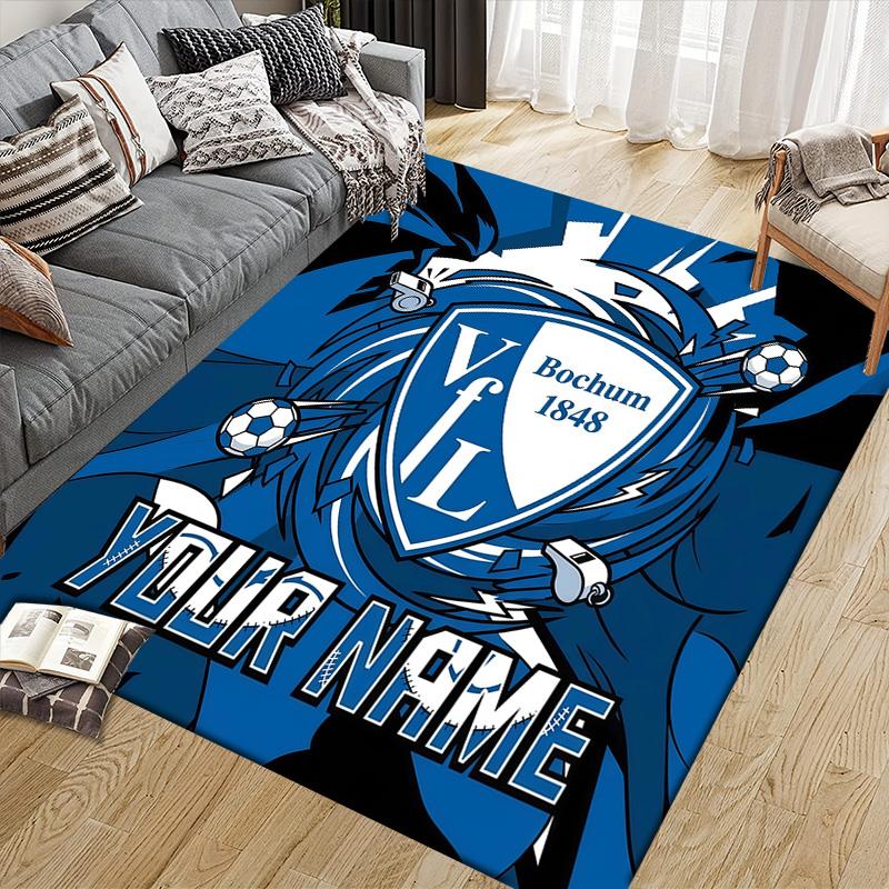 Custom Name VfL Bochum Flannel Pattern Square Carpet,Area Rug,Carpet Rug for Living Room Bedroom Sofa Playroom Decor,Non-slip Floor Mat