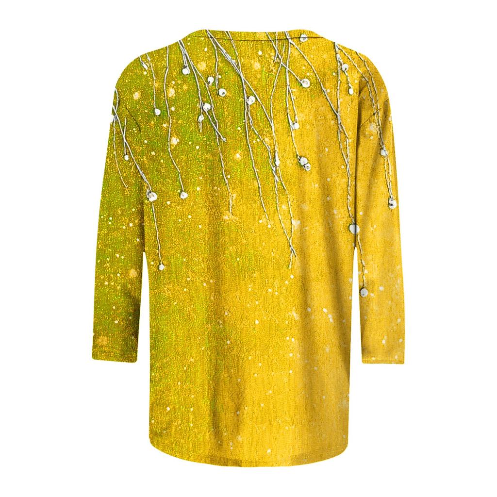 Женская мода повседневная три четверти рукава цветочный принт горловина топ