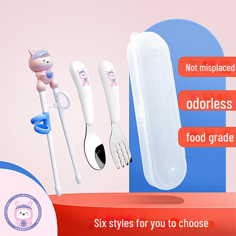 Детский мультяшный обучающий набор палочек для еды и столовых приборов: Ложка, вилка и палочки для еды из нержавеющей стали 304 для младенцев и мам.