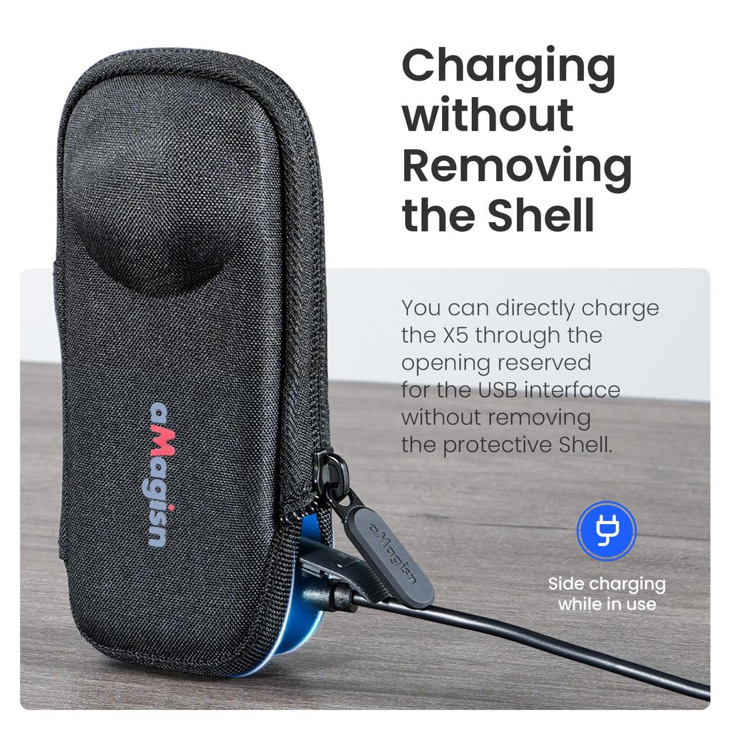 AMAGISN For Insta360 X5 Camera Protective Case Fleece Lined EVA Shell Storage Bag