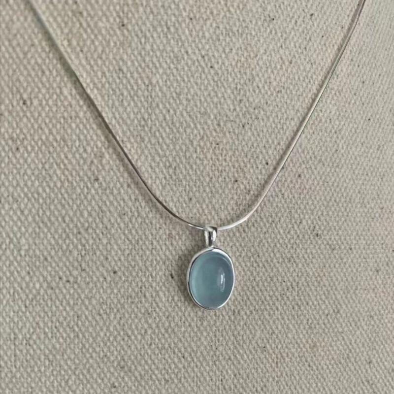 Простое Ретро Овальное Аквамариновое Ожерелье Роскошное Ожерелье Змеиной Цепи Ювелирные Подарки