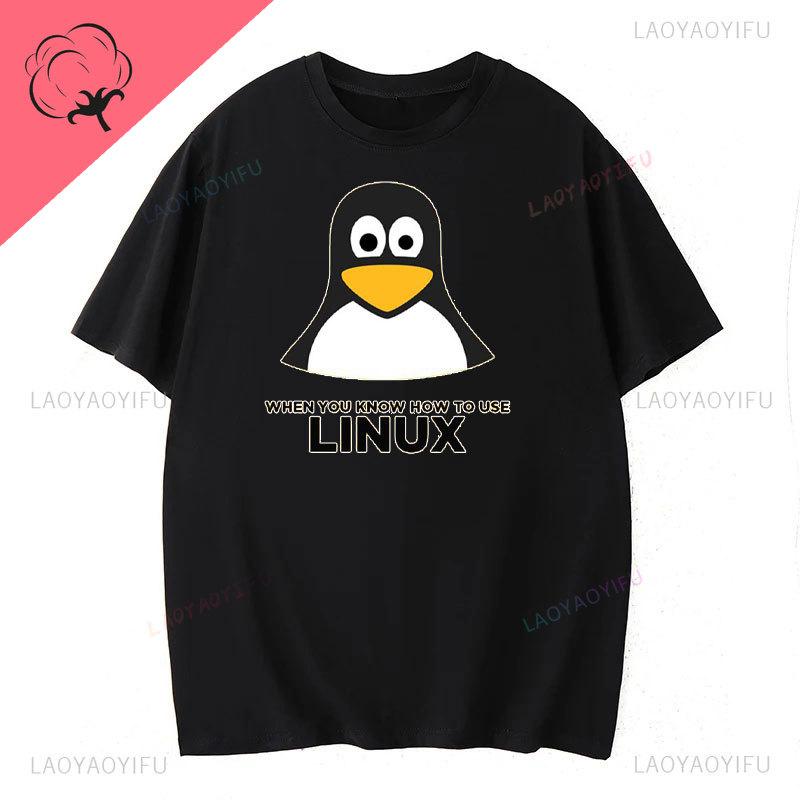 Премиальная хлопковая мужская футболка с пингвином Linux, одежда для отдыха, футболки в стиле харадзюку и манга, эстетичные футболки, винтажный юмор, уличная одежда