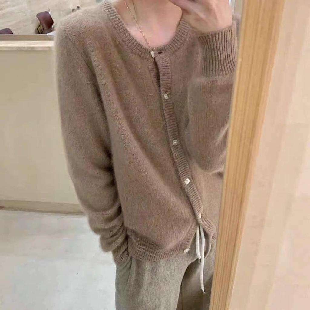 Solid Color Knitted Women Cardigan Korean Single Breasted Long Sleeve Jumper Woman Round Neck All Match Cardigans Outwear
