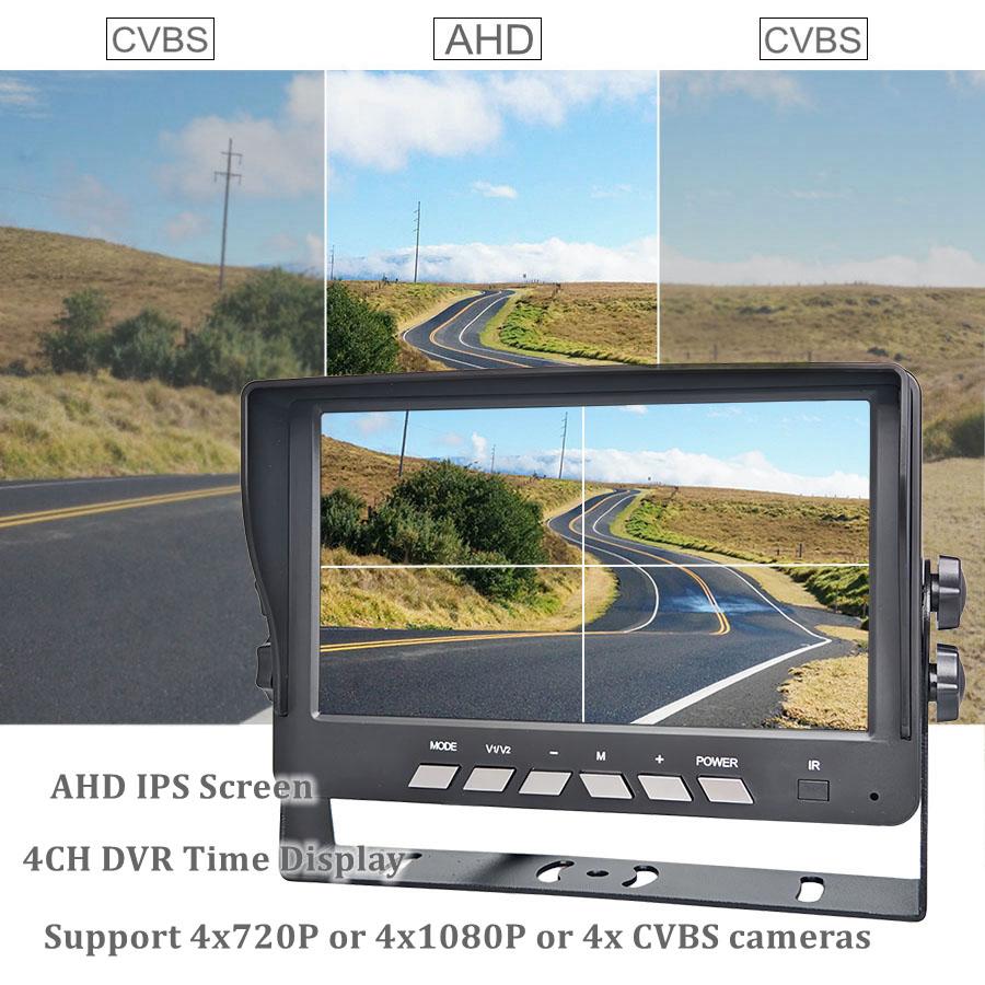 DIYKIT 7inch AHD IPS 4 Split Quad Screen Rear View Car Monitor Support 720P 1080P AHD CVBS Car Camera Video Recording