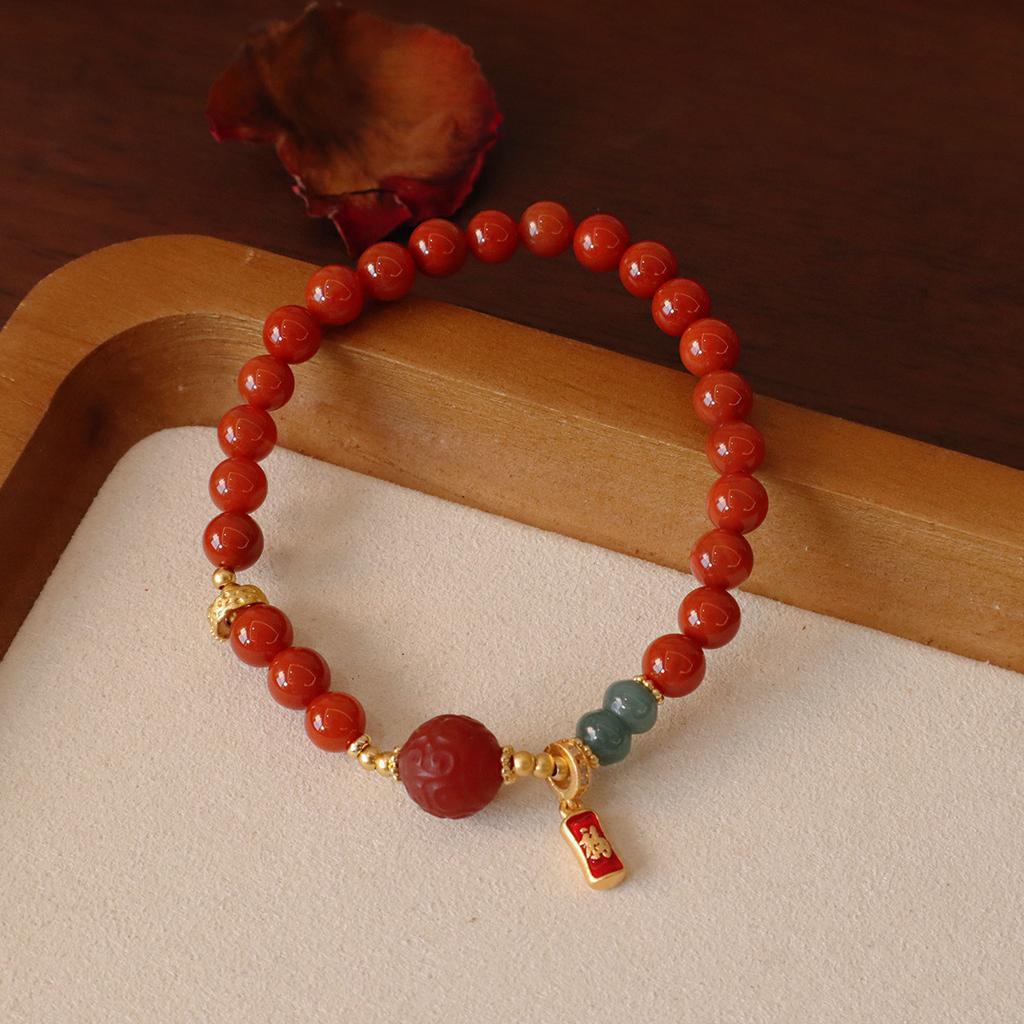 Natural Nanhong Agate Bracelet Beaded Fashion Women Daily Jewelry Lucky Gift