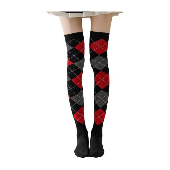 1 пара зимних носков с ромбовидным принтом, теплые, очень свободные, чулки контрастного цвета для повседневной носки и танцев