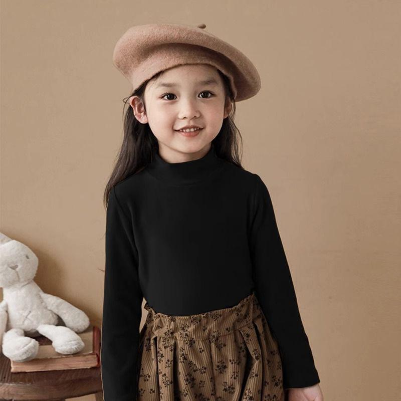 Детские топы с длинным рукавом: Весенне-осенние стили, зимний бархат, модные футболки с полувысоким воротником для мальчиков и девочек.