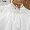 VONDA Женские летние однотонные блузки с воротником-стойкой и коротким рукавом с оборками