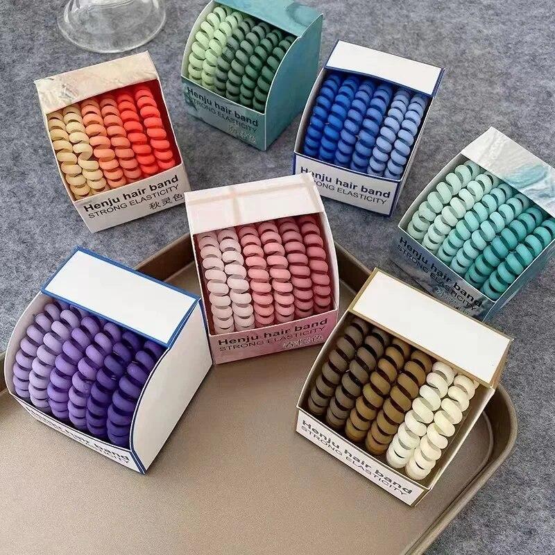 6pcs/bag Candy Color High Elastic Hair Bands Girls Hair Ties Frosted Spiral Cord Rubber Bands Rope Stretch Headwear Accessories