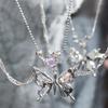 Y2K Crystal Butterfly Pendant Necklace Women Light Luxury Egirl Punk Heart Grunge Clavicle Chain Fashion Jewelry Party Gift 2023