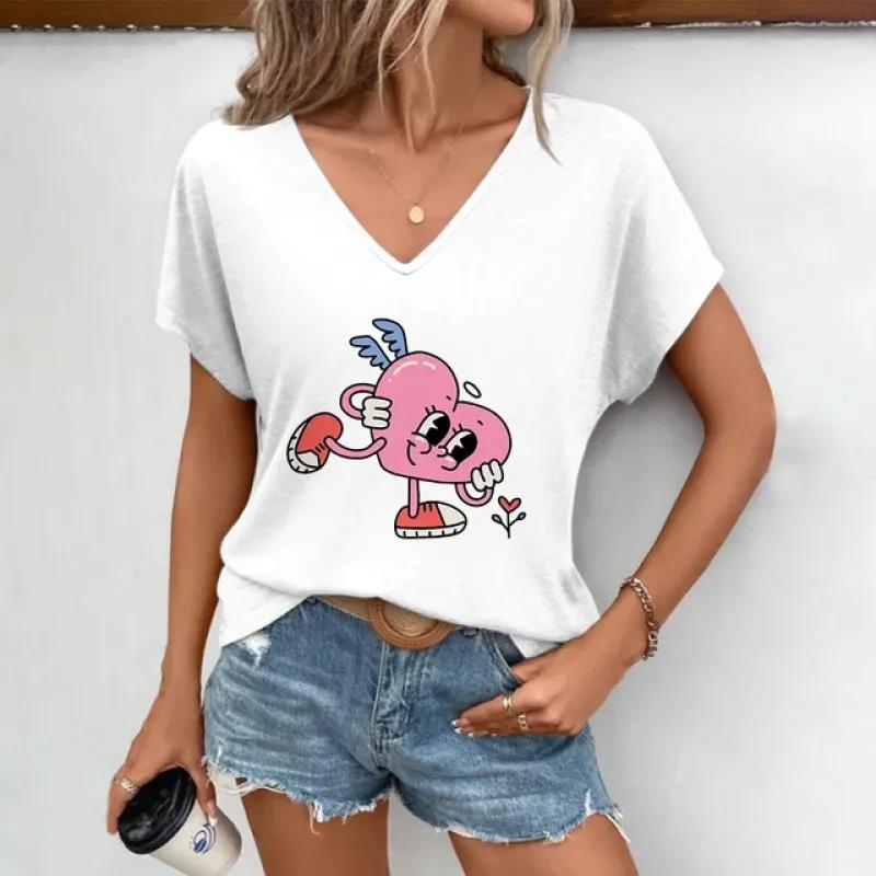 Элегантная женская футболка с v-образным вырезом, модная забавная футболка с принтом фруктов, популярная футболка с короткими рукавами, летняя футболка для отдыха