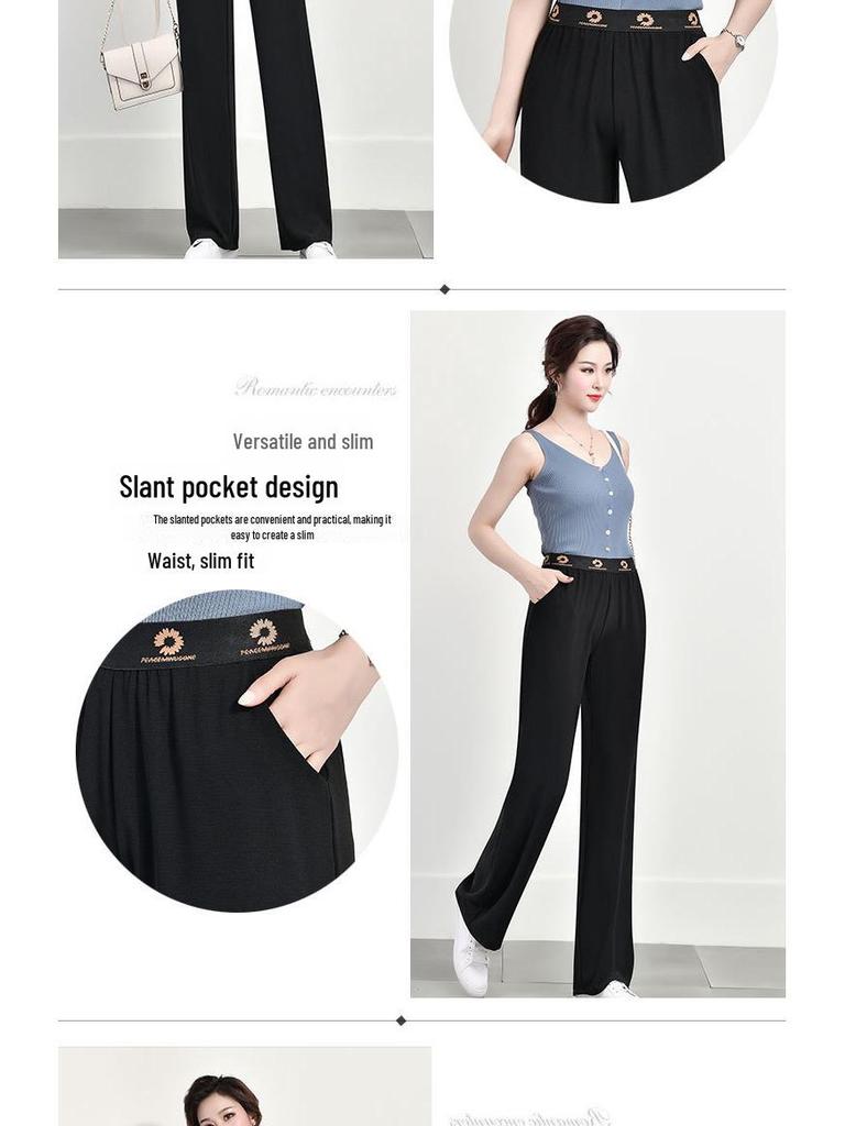Women's High Waist Wide Leg Pants with Elastic Waist - Black, Loose Fit, Perfect for Spring and Summer
