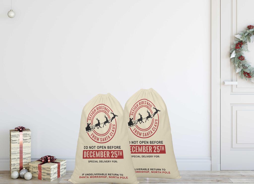 Printtoo Упаковка из 2 специальных рождественских мешков со шнурком, очень большого размера, для многоразового хранения рождественских подарков, 27x20 дюймов