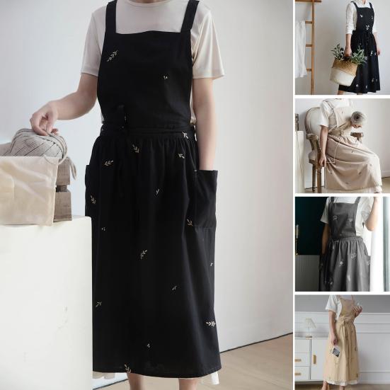 Фартук для готовки с крестообразной спинкой, дышащий, ретро, хлопковый, вышитый, нагрудный фартук для дома