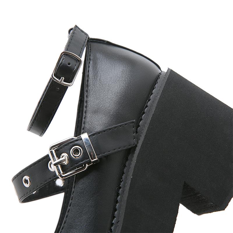 Lolita Shoes Mary Jane Round Toe Chunky Heels Platform Pumps for Women with Chain Plus Size Casual Footwear Comfortable