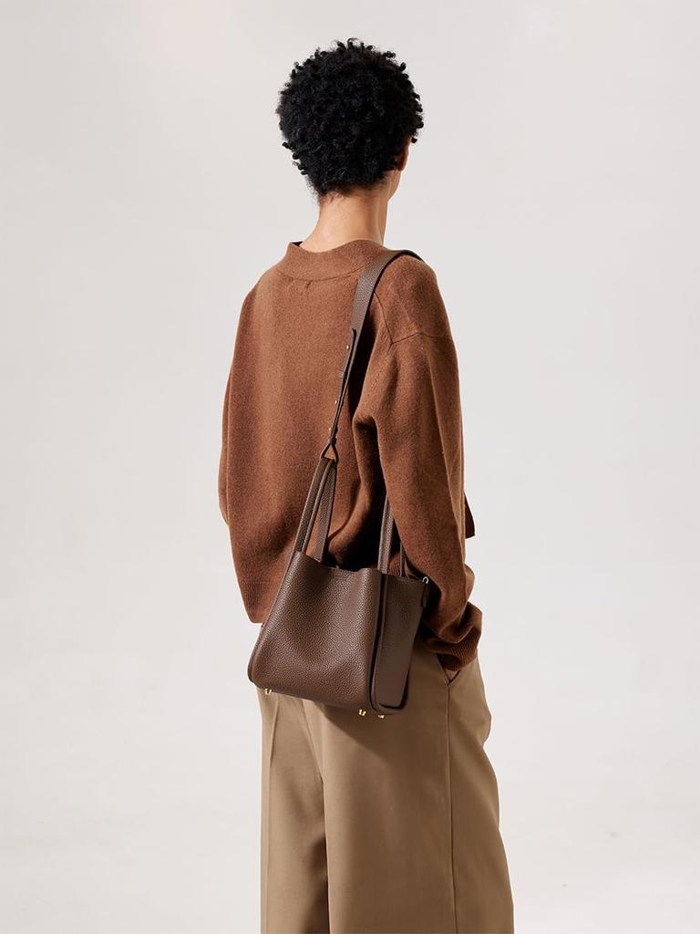 Songmont Song Large Cube Tote Genuine Shoulder Luxury Bag for Black Size M Bag, Bag, Women's Bucket-Shaped Bag, Leather, Picotin-Style Bag, Handbag,