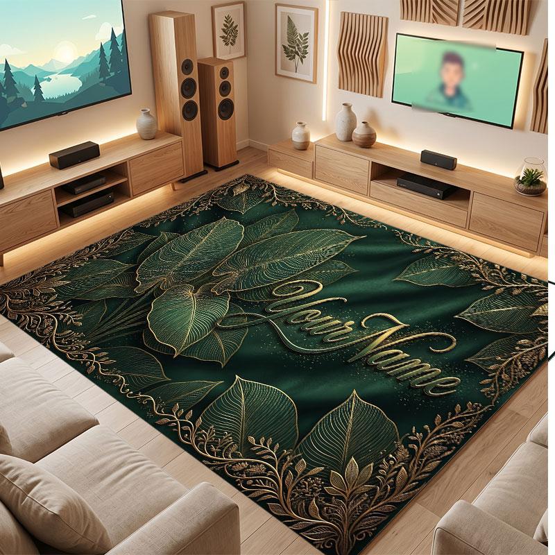 Mountain Landscape Theme Crystal Velvet Floor Rug Personalized Custom Name Text Warm Carpet Home Decoration