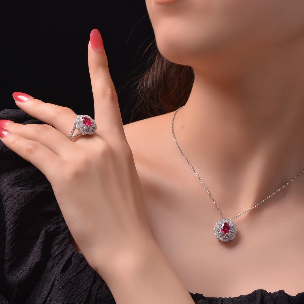 Gica Gema Ожерелья с подвеской из рубина, стерлинговое серебро 925 пробы, цветок, 1,3 карата, красный драгоценный камень, романтические ювелирные изделия, подарки для свадебной вечеринки, новый тренд