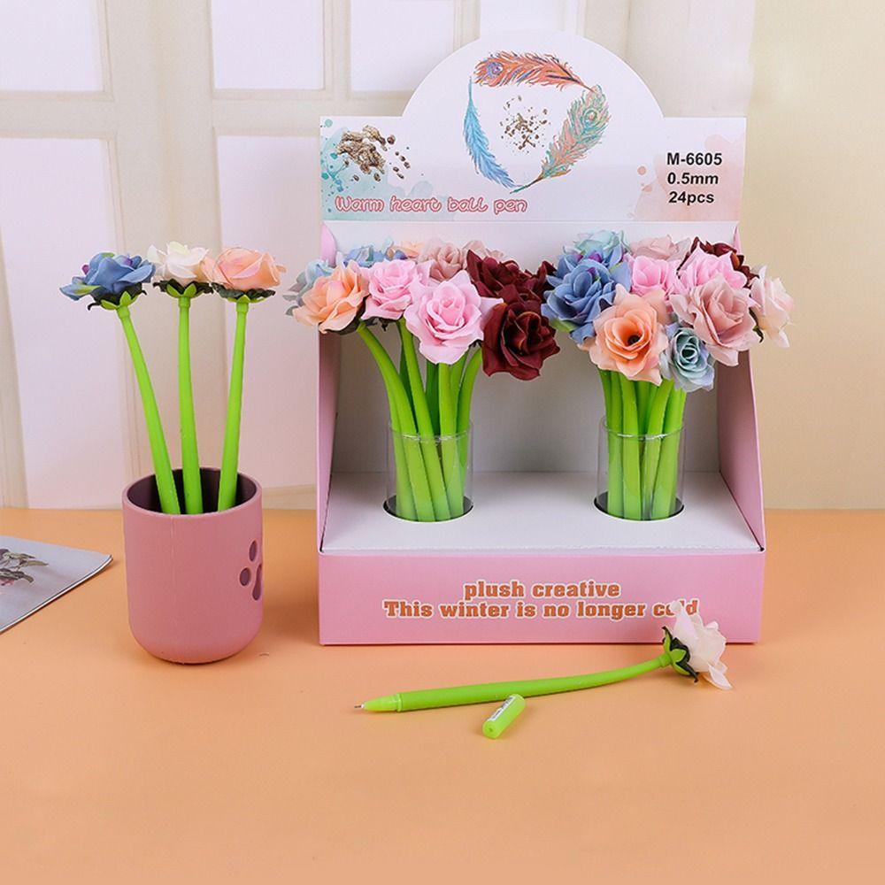 Signing Dancing Flower Pen Simulation Rose Flower Gel Ink Pens  Office School Supplies