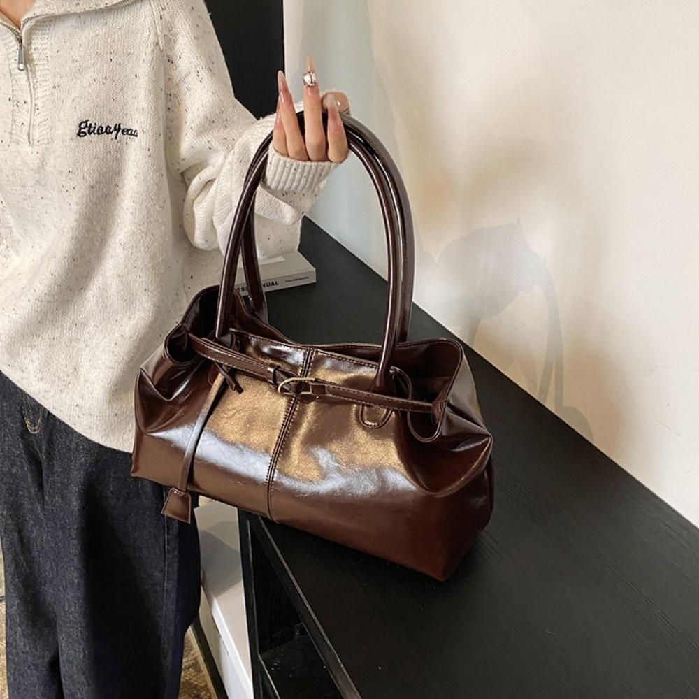 New Oil PU Leather Handbag Multifunctional Casual Tote Bag Large Capacity Underarm Bag Women