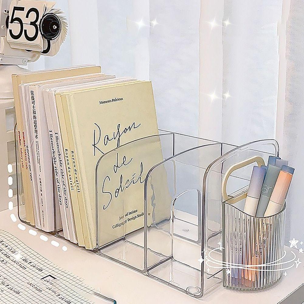 Desk Organizer Bookends with Handle Desktop Book Holder Convenient Divided Book Stand  Student