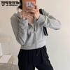 WTEMPO Толстовки женские, однотонные, свободные, в стиле Харадзюку, шикарное короткое пальто с капюшоном на молнии, женское универсальное тонкое пальто с длинными рукавами, новая уличная одежда Ulzzang