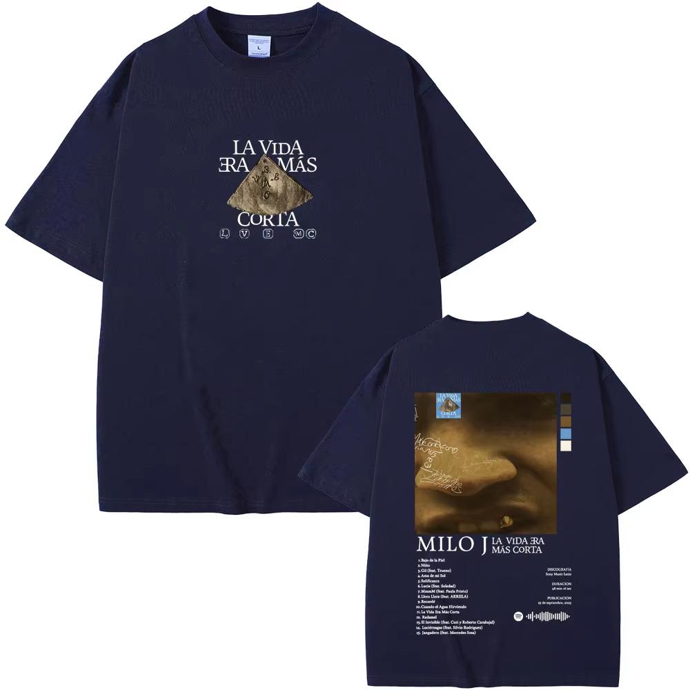 Rapper Milo J La Vida Era Mas Corta Album Graphic Tshirts Men Women Hip Hop Fashion Pop Music T Shirt Male Oversized Streetwear