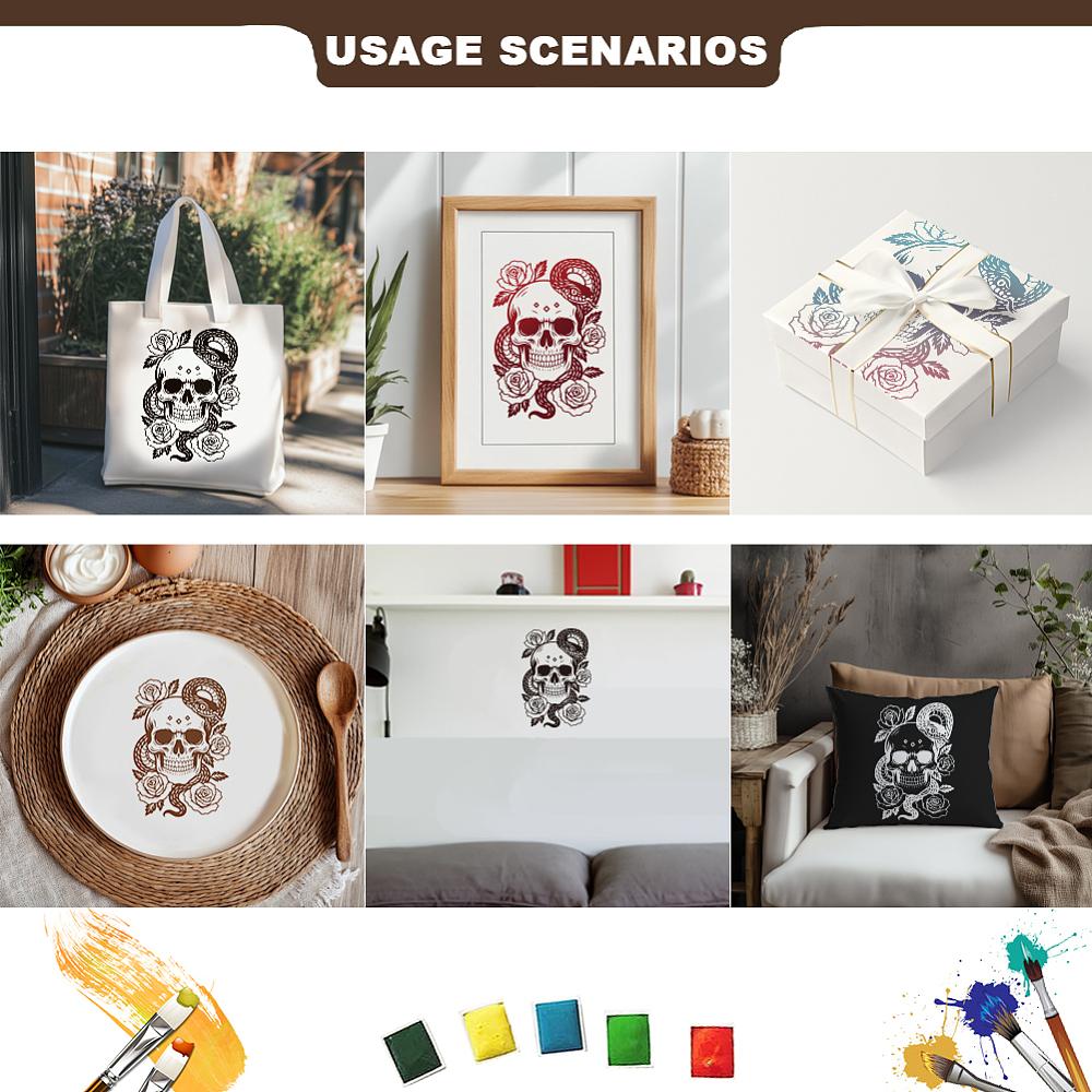 2pcs Self-Adhesive Silk Screen Printing Stencil for Painting on Wood DIY Decoration T-Shirt Fabric Skull 220x280mm