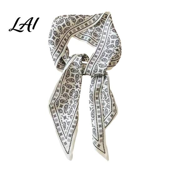 Soft Satin Fabric Wrap Paisley Silk Scarf Vintage Long Skinny Ribbon for Hair Comfortable Polyester Necktie Bag Wrap Retro Bandana Neck Elegant Gift