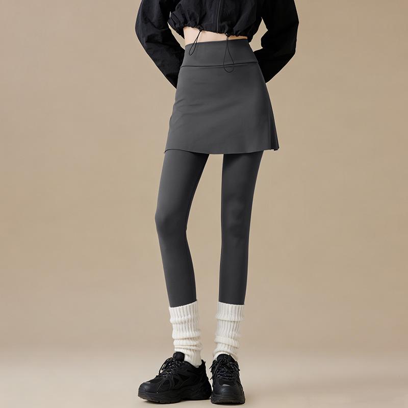 Plus-Size Micro-Flare Skirted Leggings for Women - Warm, Thick, Velvet Base Layer for Spring & Autumn
