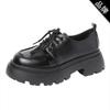 British Sponge Cake Style Thick Soled Jk Loafers Work Leather Shoes For Women Spring  New Lace Up Single Shoes
