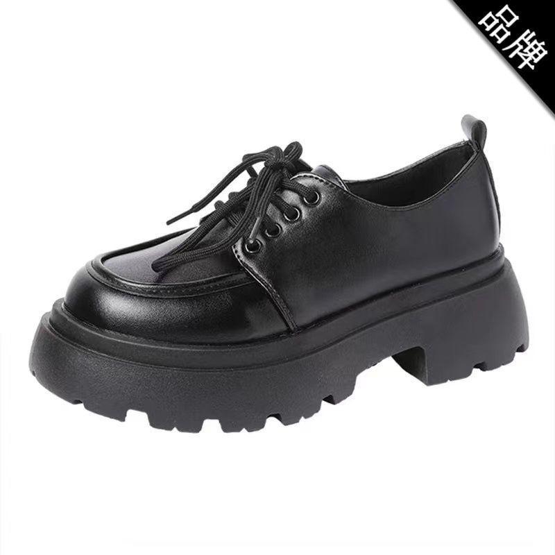 British Sponge Cake Style Thick Soled Jk Loafers Work Leather Shoes For Women Spring New Lace Up Single Shoes