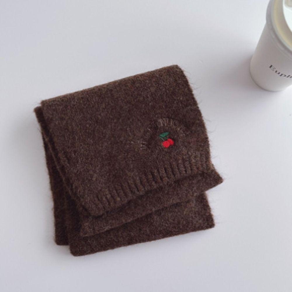 Solid Color Cartoon Thick Shawl Keep Warm Long Scarf Soft Cherry Knitted Scarf Girls