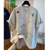 T-shirt for Women Summer Linen T-shirt Soft Loose Cartoon Embroidery Casual Comfortable Pullover T-shirt Top
