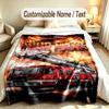 Fire Truck Theme Custom Blanket Personalized Name & Text Customized Soft Warm Throw Blanket Home Decor