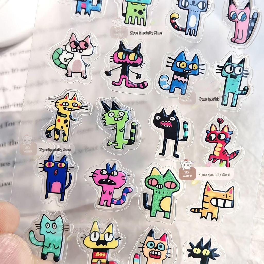 Абстрактные смешные котики желе 3D наклейки для iPhone 17 Pro Max и бутылок для воды