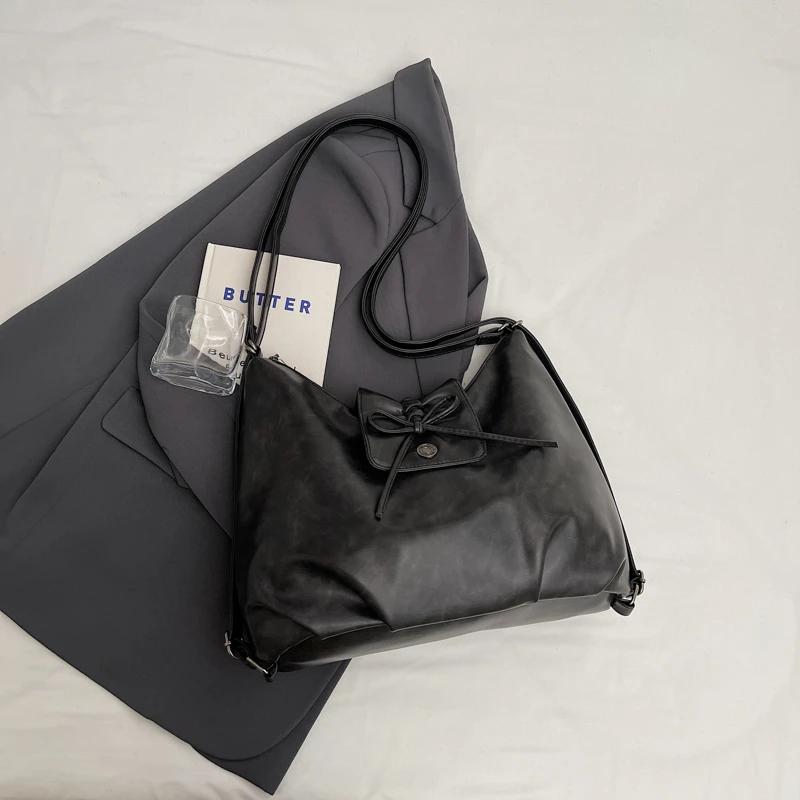 Сумки на плечо из кожи с бантом для женщин, новые осенне-зимние, роскошные, большой емкости, трендовые ретро-сумки