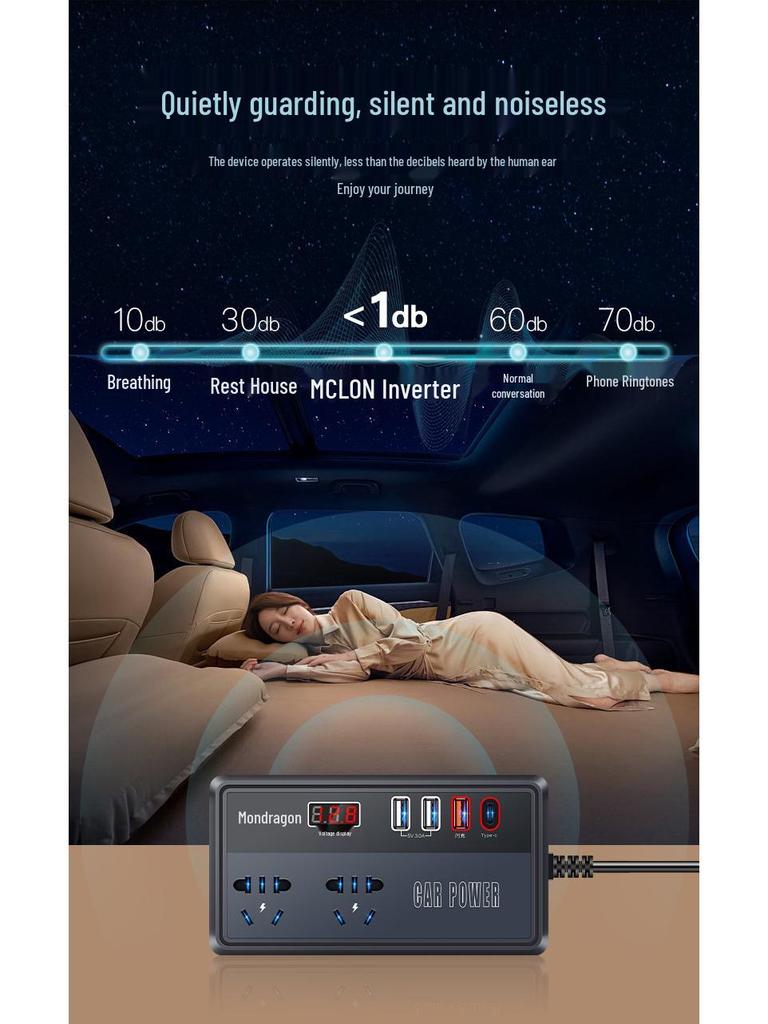 High-Power Multifunction Car Inverter: 12V/24V To 220V Fast Charger with Cigarette Lighter Socket