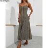 MODIQUE 2025 Summer New Women's Sexy Retro Stripe Print Slit Long Slip Dress Ladies Casual A-Line Sleeveless Dress Adjustable Shoulder Strap