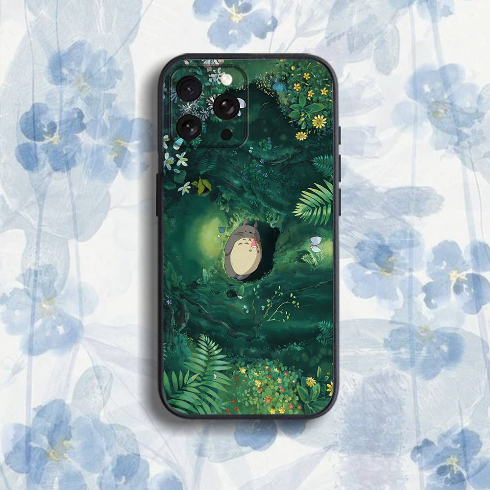 Чехол для телефона T-Totoro C-Cute Anime для iPhone 17,16,15,14,13,12,Pro,Max,Plus,E,SE4,Air,Mini Черный Мягкий Кейс