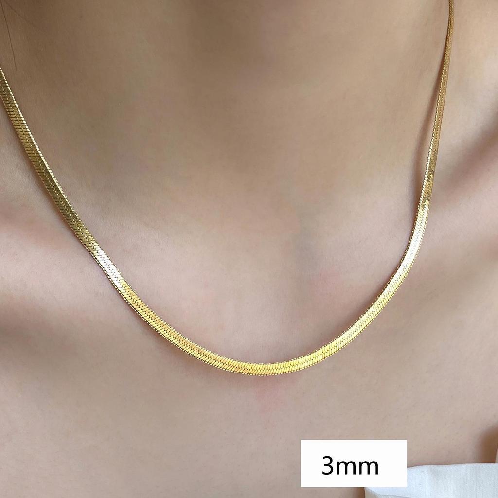 18K Gold Plated Flat Snake Chain Necklace for Women