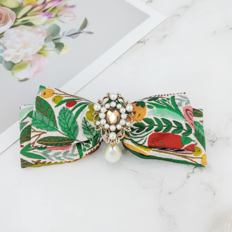MAIA Rose Jacquard Ribbon Pin Large Green