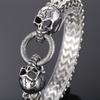 Punk Rock Double Skull Head Face Design Men's Bracelet 11MM Width Stainless Steel Square Franco Link Chain Skeleton Jewelry Male