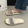 New summer rhinestone fashion outer wear casual open-toe one-word buckle sandals flat-soled cool slippers women