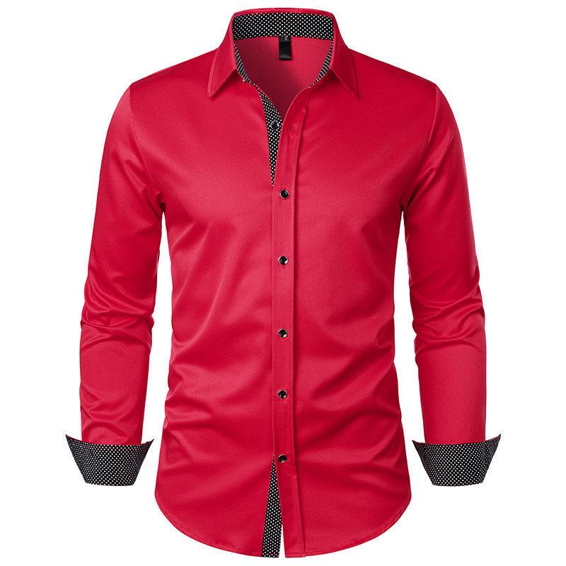 Men’s Long Sleeve Polka Dot Patchwork Casual Shirt