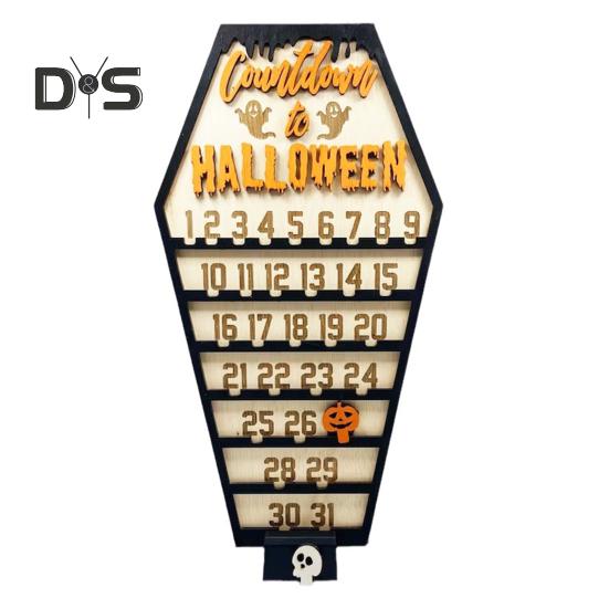 Halloween Advent Calendar Wooden Countdown To Halloween Ornament with Movable Pumpkin Block for Home Decor