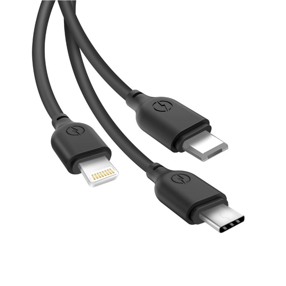 Xo Kabel Nb103 3W1 Usb - Lightning + Usb-C + Microusb 1,0 M 2,1A Czarny