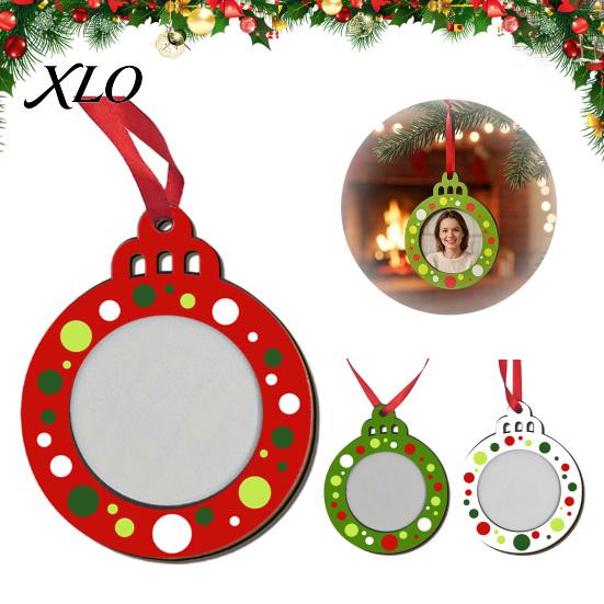 Wooden Photo Frame Ornament Christmas Pictures Hanging Ornaments, Red Green White Dots Pendants, Rustic Solid Wood Keepsake Mini Picture Frames