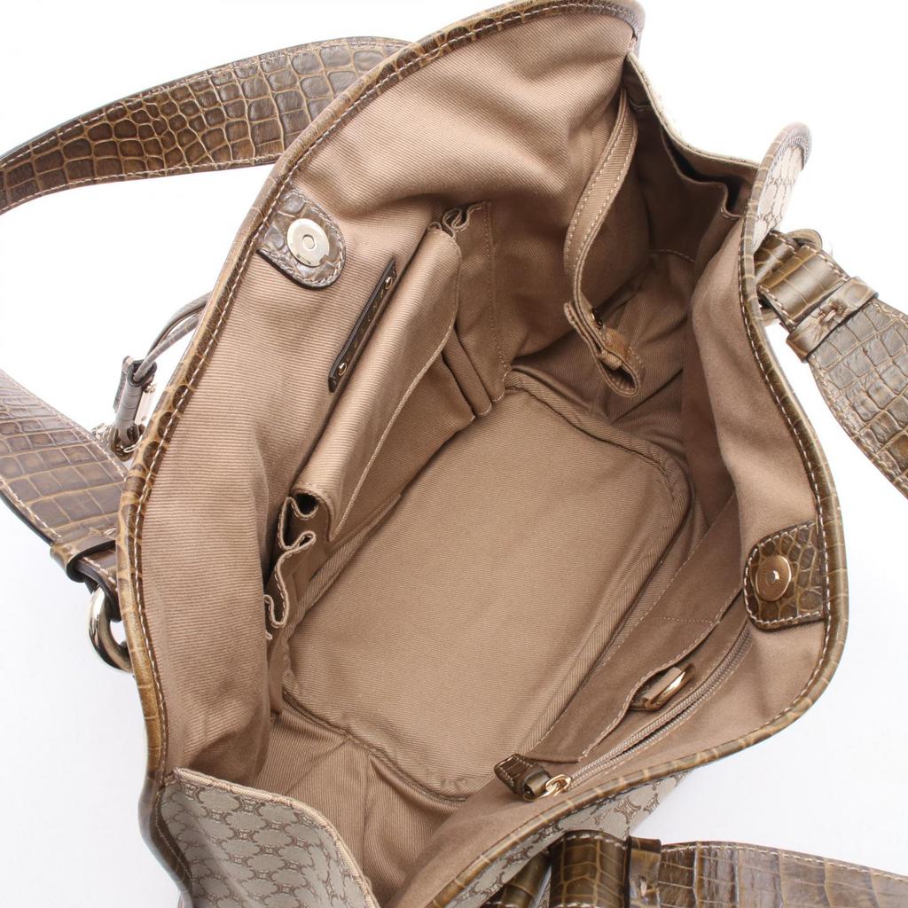 Used CELINE Macadam Croco embossing Handbag canvas leather Beige Khaki Used Women
