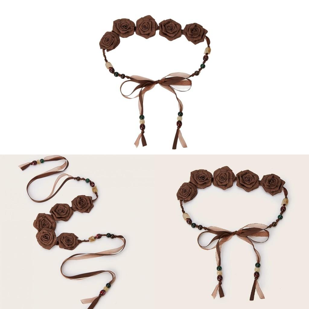 Beads Flower Shape Faux Leather Waist Belt For Dress Accessories Gift Fashion